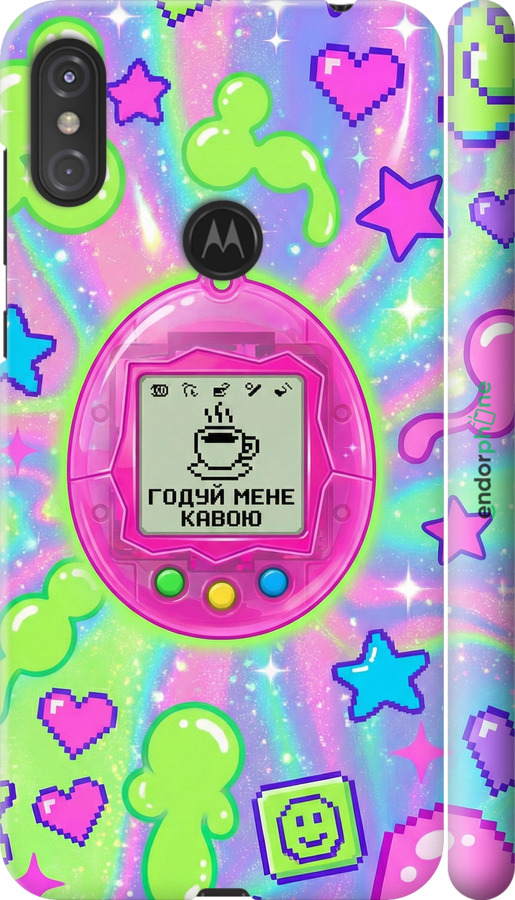 3D пластиковый матовый чехол Y2K Aesthetic Retro Pet: Годуй мене кавою для Motorola One Power - 6784m-1588 изображение 