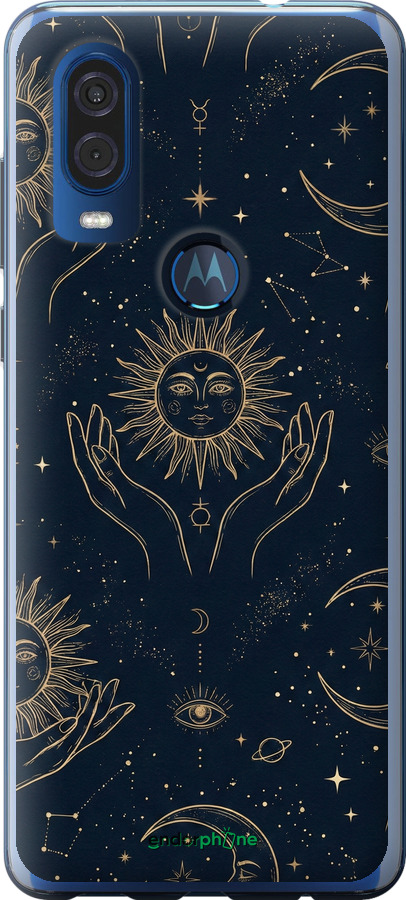 Силиконовый чехол Celestial Harmony: Sun & Moon Gold Mystic Pattern для Motorola One Vision - 6778u-1782 изображение 