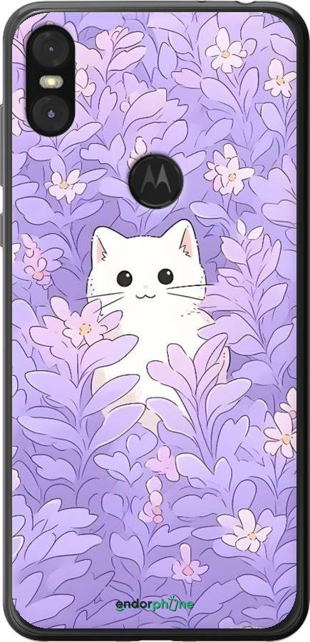 2D пластиковый чехол Котик в цветах для Motorola One - 6390t-1589 изображение 