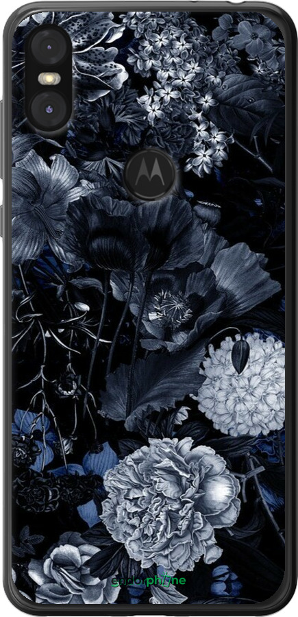 Силиконовый чехол Абстрактный цветочный рисунок в синих тонах для Motorola One - 6539u-1589 изображение 