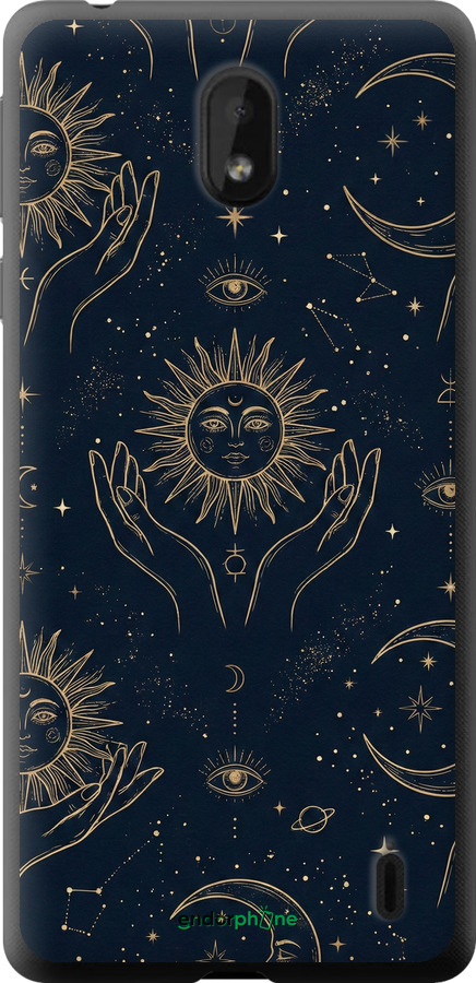 Силиконовый чехол Celestial Harmony: Sun & Moon Gold Mystic Pattern для Nokia 1 Plus - 6778u-1677 изображение 