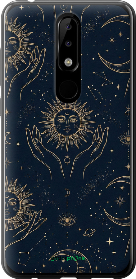 2D пластиковий чехол Celestial Harmony: Sun & Moon Gold Mystic Pattern для Nokia 5.1 Plus - 6778t-1543 изображение 