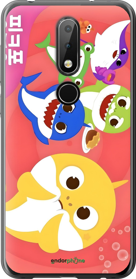 Силиконовый чехол Бейби Шаркс для Nokia 6.1 Plus - 6305u-1539 изображение 