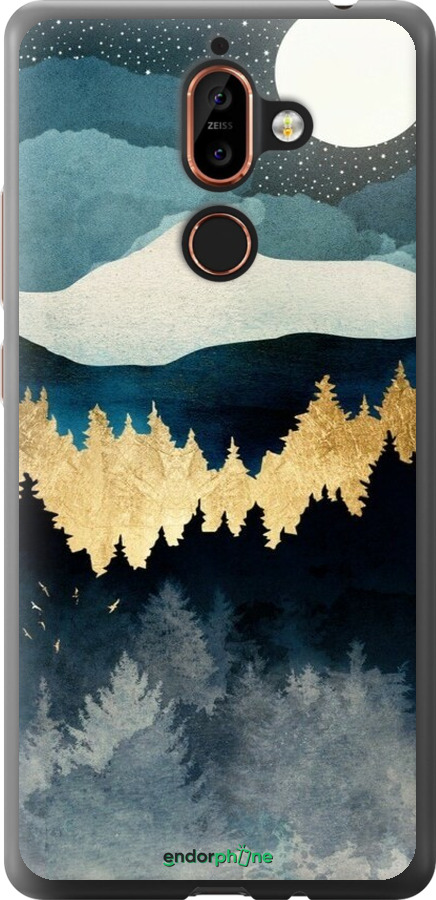 2D пластиковый чехол Ночной пейзаж с лесом и горами для Nokia 7 Plus - 6493t-1354 изображение 
