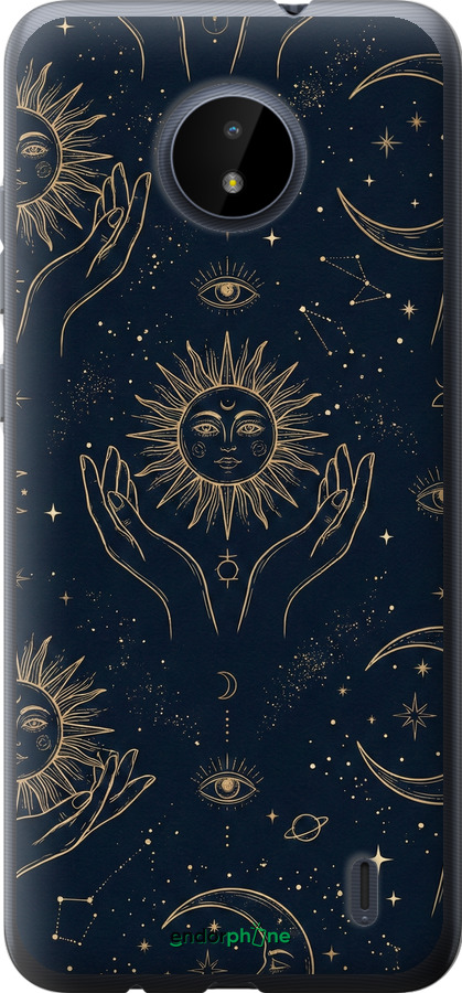 Силиконовый чехол Celestial Harmony: Sun & Moon Gold Mystic Pattern для Nokia C20 - 6778u-2510 изображение 