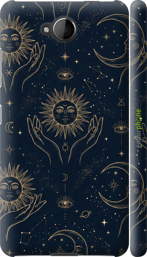 3D пластиковий матовий чехол Celestial Harmony: Sun & Moon Gold Mystic Pattern для Nokia Lumia 650 - 6778m-393 изображение 