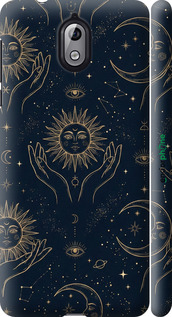 3D пластиковый матовый чехол Celestial Harmony: Sun & Moon Gold Mystic Pattern для Nokia 3.1 - 6778m-1530 изображение 