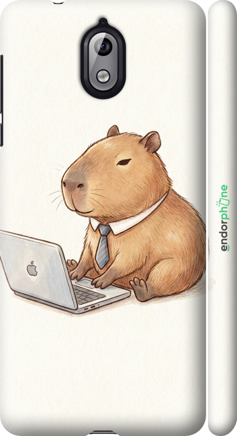 3D пластиковый матовый чехол Funny Capybara CEO Working для Nokia 3.1 - 6777m-1530 изображение 