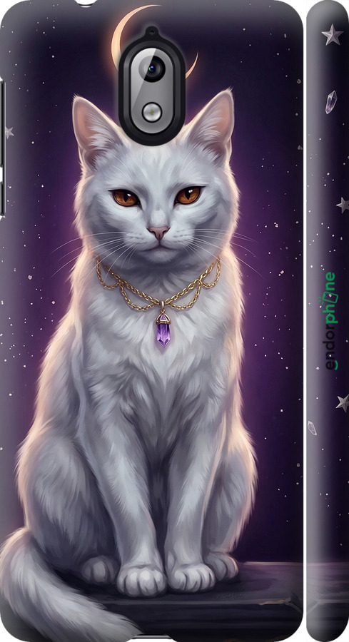 3D пластиковый матовый чехол Mystic White Cat Gothic Dark Purple Gold для Nokia 3.1 - 6805m-1530 изображение 