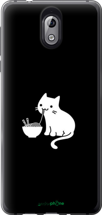 Силиконовый чехол С милым котом на черном фоне для Nokia 3.1 - 6528u-1530 изображение 