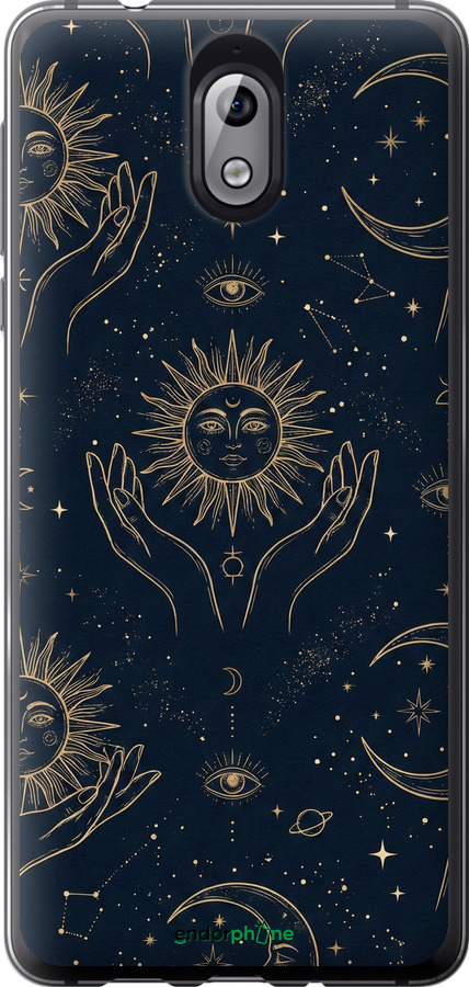 Силиконовый чехол Celestial Harmony: Sun & Moon Gold Mystic Pattern для Nokia 3.1 - 6778u-1530 изображение 