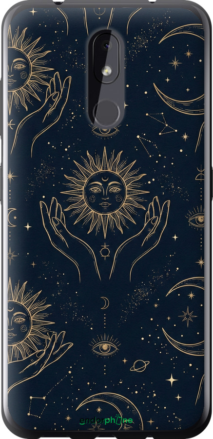 Силіконовий чехол Celestial Harmony: Sun & Moon Gold Mystic Pattern для Nokia 3.2 - 6778u-1705 изображение 