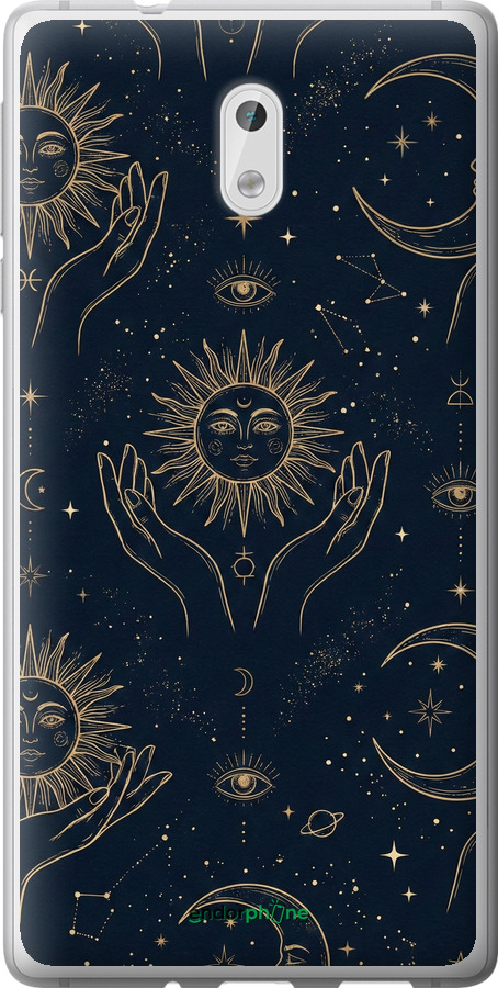 Силиконовый чехол Celestial Harmony: Sun & Moon Gold Mystic Pattern для Nokia 3 - 6778u-818 изображение 