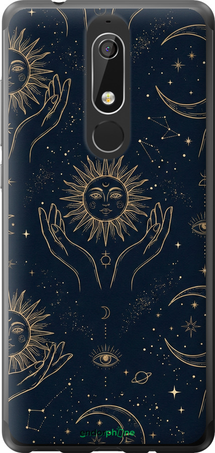 Силіконовий чехол Celestial Harmony: Sun & Moon Gold Mystic Pattern для Nokia 5.1 - 6778u-1529 изображение 