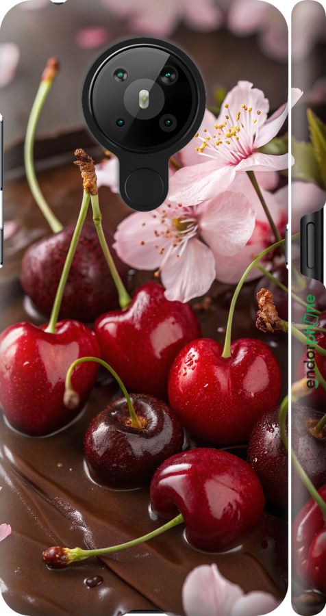 3D пластиковий матовий чехол Вишня у шоколаді для Nokia 5.3 - 6698m-2102 изображение 