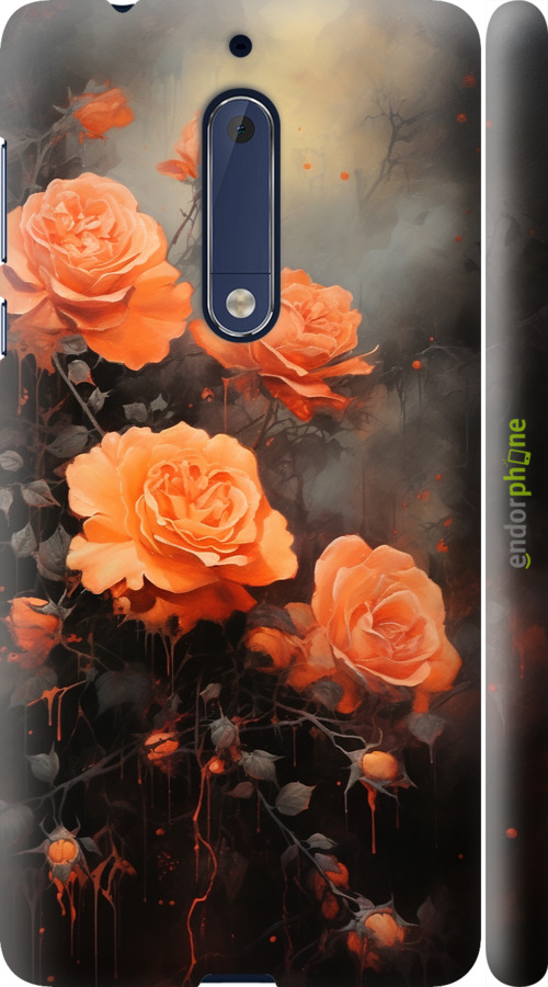 3D пластиковий матовий чехол Оранжеві троянди для Nokia 5 - 5944m-804 изображение 