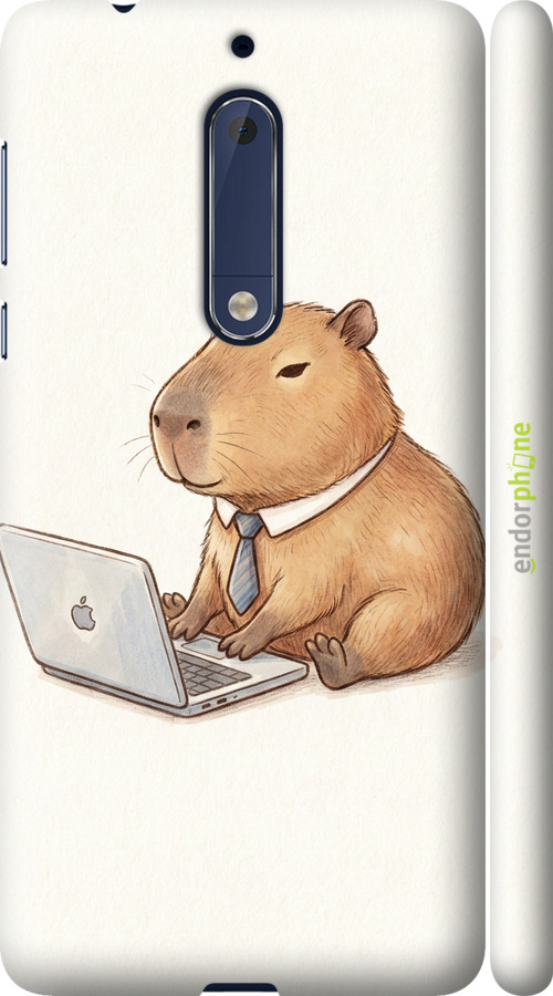 3D пластиковый матовый чехол Funny Capybara CEO Working для Nokia 5 - 6777m-804 изображение 
