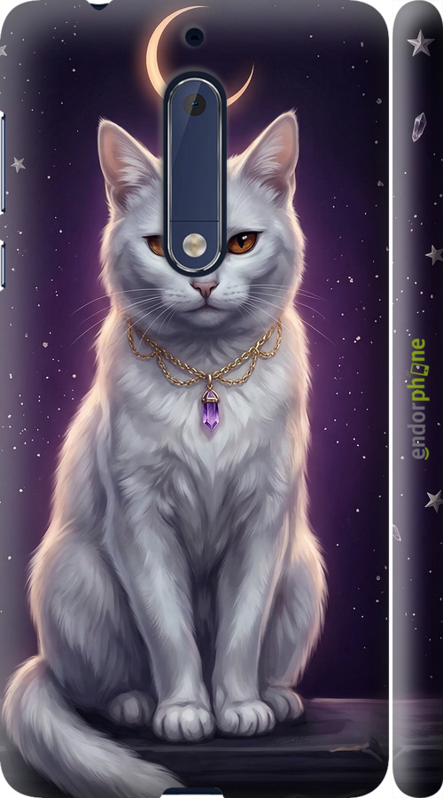 3D пластиковый матовый чехол Mystic White Cat Gothic Dark Purple Gold для Nokia 5 - 6805m-804 изображение 