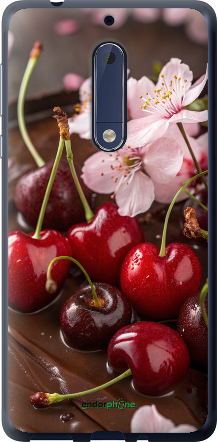 Силиконовый чехол Вишня в шоколаде для Nokia 5 - 6698u-804 изображение 