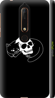 3D пластиковый матовый чехол С изображением кота и черепа для Nokia 6.1 - 6491m-1628 изображение 