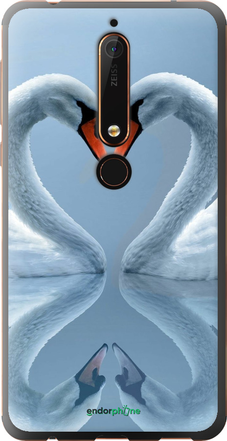Силиконовый чехол Лебеди для Nokia 6.1 - 6007u-1628 изображение 