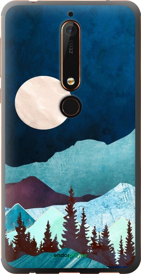 Силиконовый чехол Горная идиллия ночной пейзаж для Nokia 6.1 - 6488u-1628 изображение 