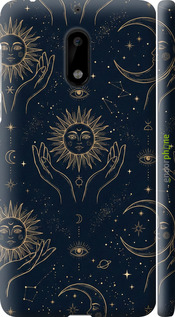 3D пластиковий матовий чехол Celestial Harmony: Sun & Moon Gold Mystic Pattern для Nokia 6 - 6778m-898 изображение 
