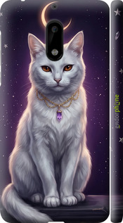 3D пластиковый матовый чехол Mystic White Cat Gothic Dark Purple Gold для Nokia 6 - 6805m-898 изображение 