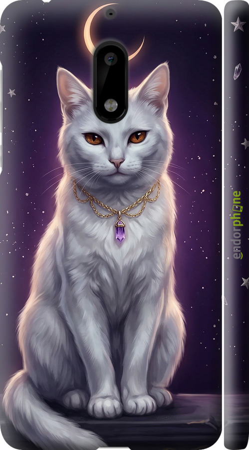 3D пластиковый матовый чехол Mystic White Cat Gothic Dark Purple Gold для Nokia 6 - 6805m-898 изображение 