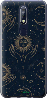 Силиконовый чехол Celestial Harmony: Sun & Moon Gold Mystic Pattern для Nokia 7.1 - 6778u-1593 изображение 