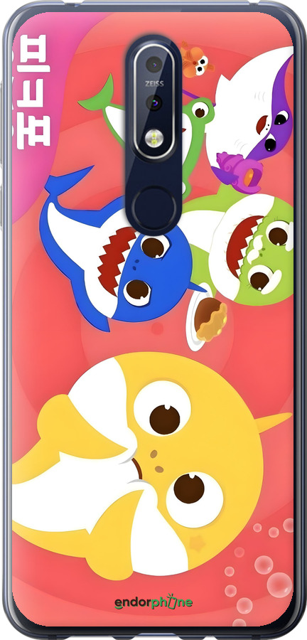 Силиконовый чехол Бейби Шаркс для Nokia 7.1 - 6305u-1593 изображение 