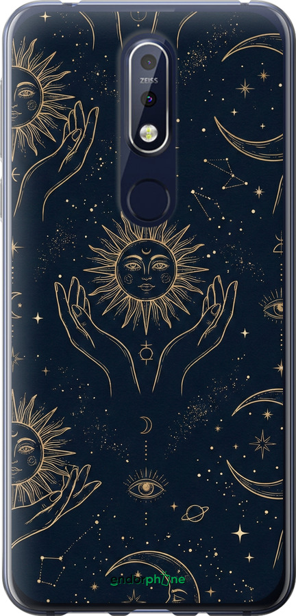 Силиконовый чехол Celestial Harmony: Sun & Moon Gold Mystic Pattern для Nokia 7.1 - 6778u-1593 изображение 