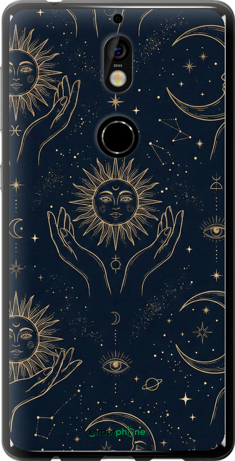 Силиконовый чехол Celestial Harmony: Sun & Moon Gold Mystic Pattern для Nokia 7 - 6778u-1367 изображение 