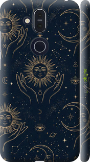 3D пластиковый матовый чехол 'Celestial Harmony: Sun & Moon Gold Mystic Pattern' для Nokia 8.1 изображение 5