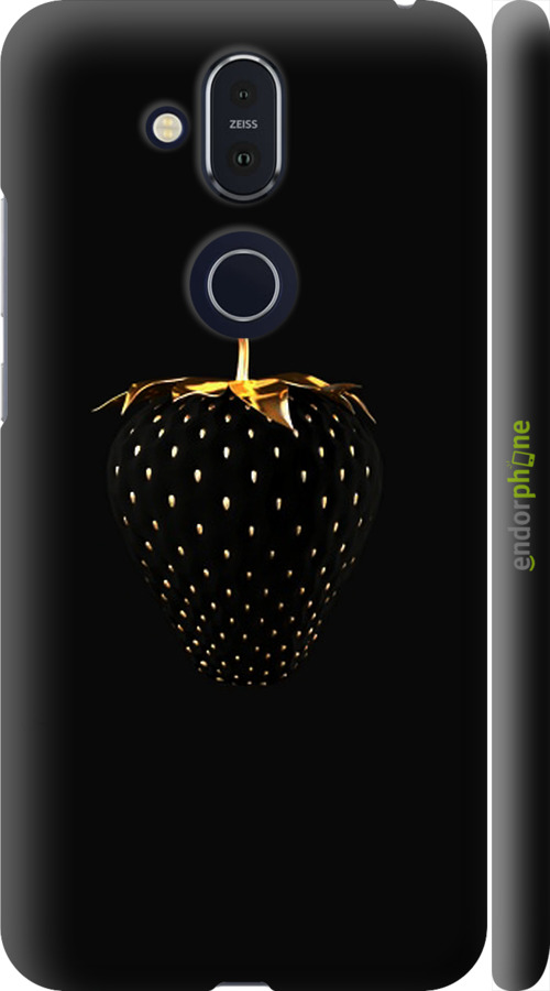 

3D пластиковий матовий чохол "Чорна полуниця" для Nokia 8.1, Чорний