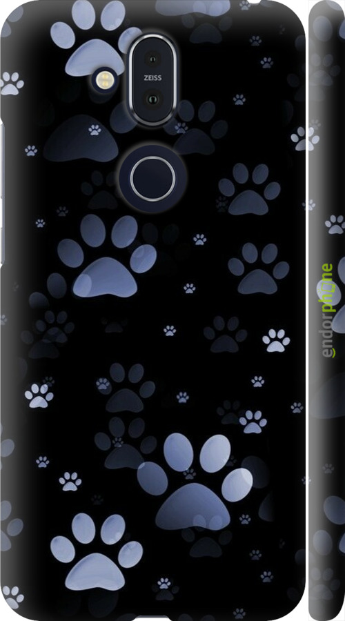 3D пластиковый матовый чехол С синими отпечатками лап для Nokia 8.1 - 6441m-1620 изображение 