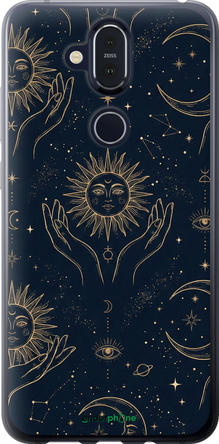Силиконовый чехол Celestial Harmony: Sun & Moon Gold Mystic Pattern для Nokia 8.1 - 6778u-1620 изображение 