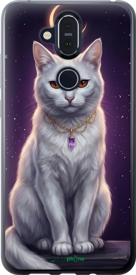 Силиконовый чехол Mystic White Cat Gothic Dark Purple Gold для Nokia 8.1 - 6805u-1620 изображение 