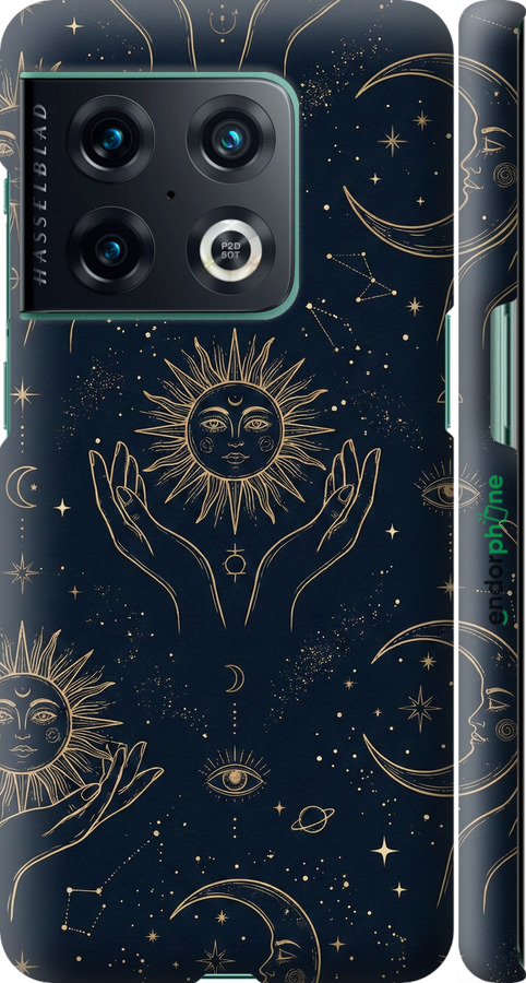 3D пластиковый матовый чехол Celestial Harmony: Sun & Moon Gold Mystic Pattern для OnePlus 10 Pro - 6778m-2588 изображение 