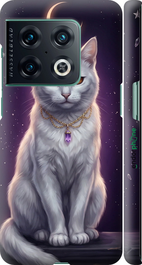 3D пластиковый матовый чехол Mystic White Cat Gothic Dark Purple Gold для OnePlus 10 Pro - 6805m-2588 изображение 