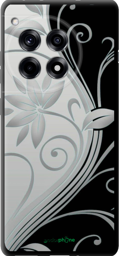 TPU чехол Цветы на чёрно-белом фоне для OnePlus 12R - 840b-3658 изображение 