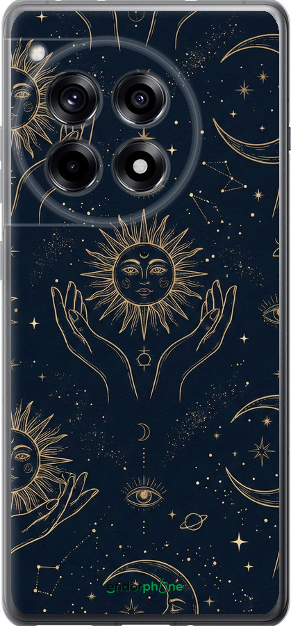 Силиконовый чехол Celestial Harmony: Sun & Moon Gold Mystic Pattern для OnePlus 12R - 6778u-3658 изображение 