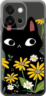 Силиконовый чехол Черный кот с цветами для OnePlus 13T 5G / 13S 5G - 6448u-4026 изображение 