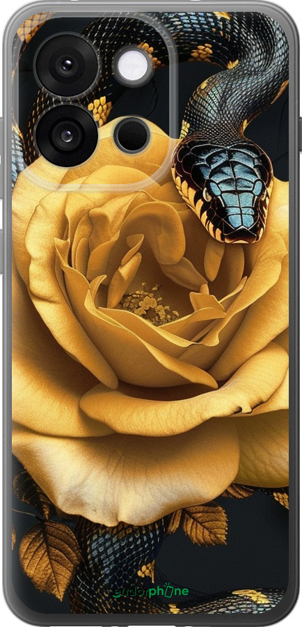 Силіконовий чехол Black snake and golden rose для OnePlus 13T 5G / 13S 5G - 6068u-4026 изображение 