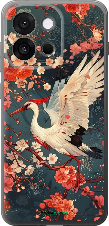 Силиконовый чехол Сакура и аист для OnePlus 13T 5G / 13S 5G - 6108u-4026 изображение 