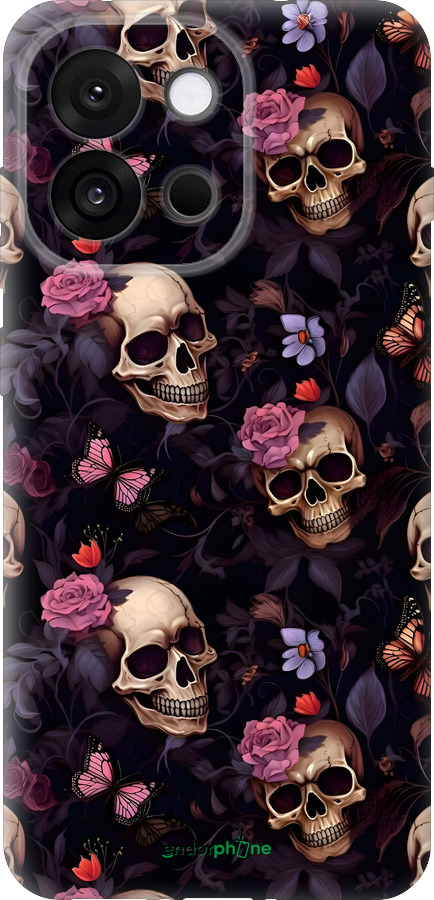 Силиконовый чехол Черепа и розы для OnePlus 13T 5G / 13S 5G - 6316u-4026 изображение 
