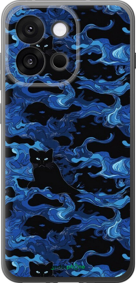 Силіконовий чехол Візерунок чорних котів на блакитному фоні для OnePlus 13T 5G / 13S 5G - 6525u-4026 изображение 