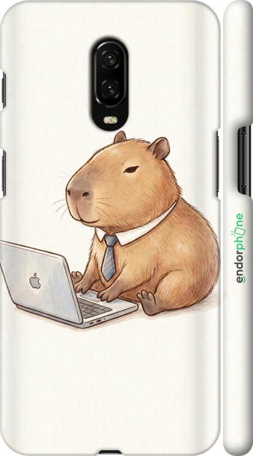 3D пластиковый матовый чехол Funny Capybara CEO Working для OnePlus 6T - 6777m-1587 изображение 