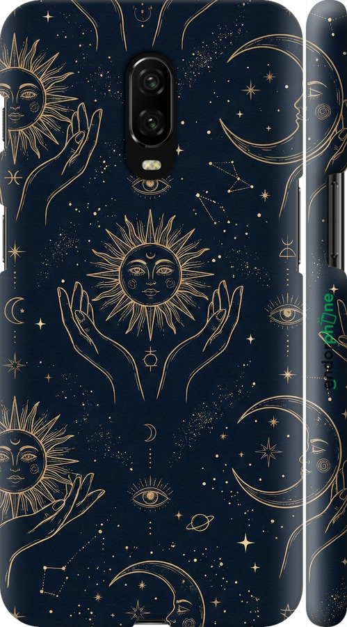 3D пластиковый матовый чехол Celestial Harmony: Sun & Moon Gold Mystic Pattern для OnePlus 6T - 6778m-1587 изображение 