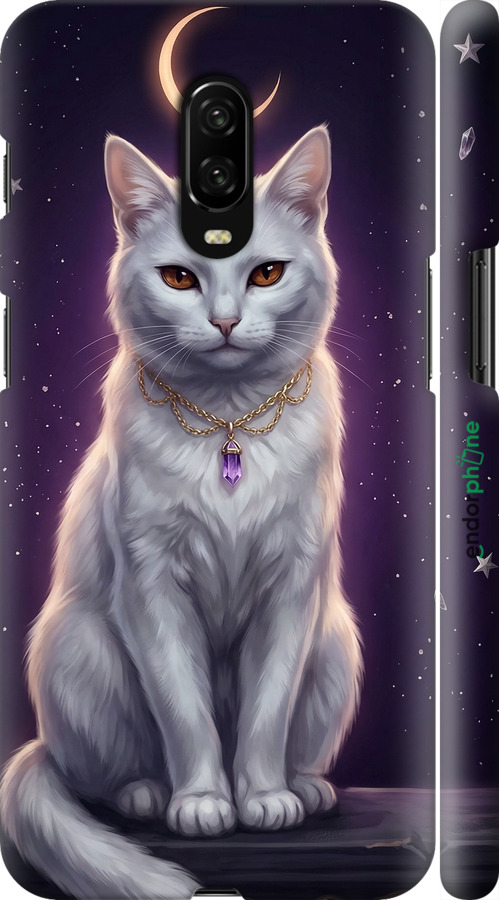 3D пластиковый матовый чехол Mystic White Cat Gothic Dark Purple Gold для OnePlus 6T - 6805m-1587 изображение 